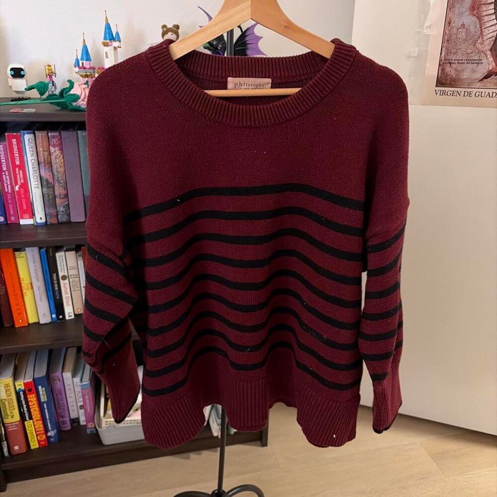 Philosophy Burgundy Striped Oversized Sweater Women's XL